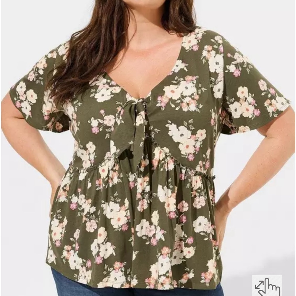Torrid Heritage V Neck Olive Floral Blouse plus size